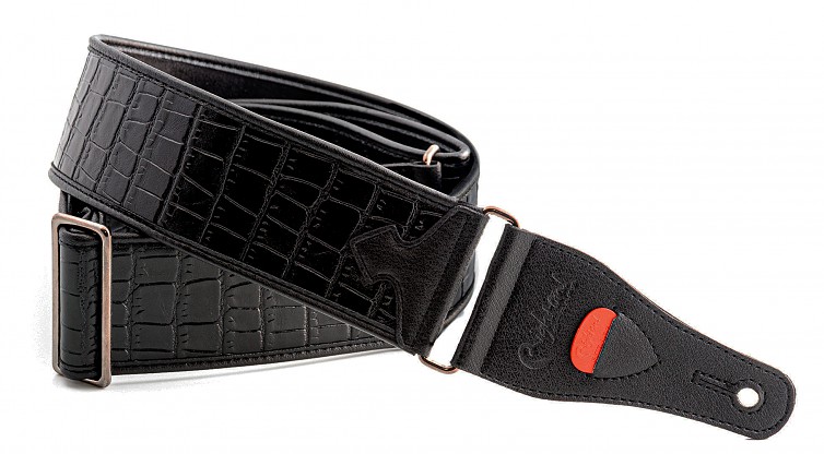 Alligator Black Vegan Guitar Strap with Alligator Skin Design | RightOn! Straps1